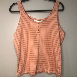 Sonoma Striped Henley Scoop Neck Tank Pink Orange XL